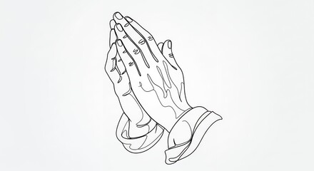 Line Drawing of Two Hands Praying with Minimalist Black Outline on White Background