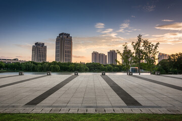 Urban Landscape at Dusk with Modern Architecture and Serene Ambiance