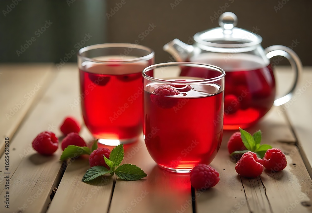 Poster generative ai: raspberry tea delightful composition.