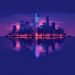 Fototapeta premium Night cityscape reflected in still water.