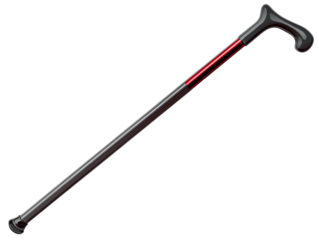 Black Walking Cane With Red Detail On Transparent Background, PNG