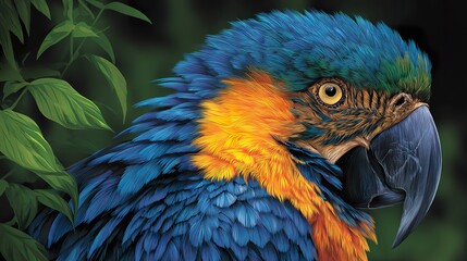 Detailed close up parrot with vibrant colors and feathers