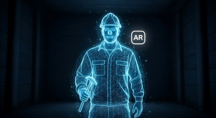 Digital worker with ar interface, symbolizing augmented reality in industry and construction