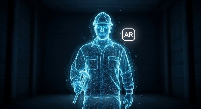 Digital worker with ar interface, symbolizing augmented reality in industry and construction