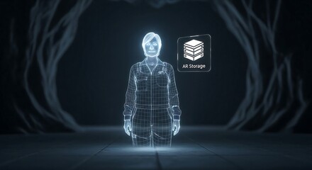 Ai powered digital human interacting with data stack interface in dark setting