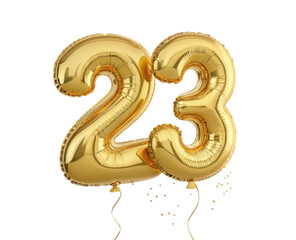 Shiny Gold Number 23 Balloons Floating Against A Transparent Background for Celebration