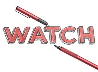 Watch Text Designed With Bold Red Marker on Transparent Background for Attention and Emphasis