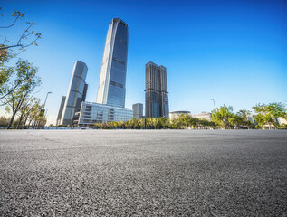 Modern Urban Landscape Featuring Skyscrapers Under Clear Blue Sky