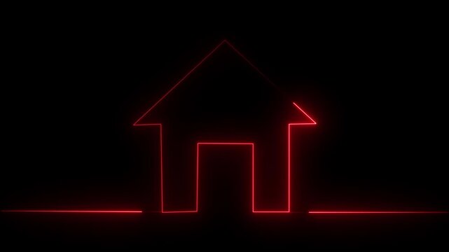 Glowing neon line home icon animation. Building house concept.Neon home button icon animation, shiny symbol. glowing House, home building animation