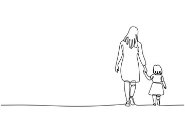 Mother and child walking together hand in hand