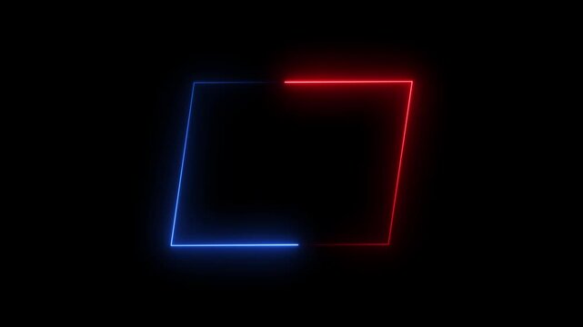Glowing neon square rectangle picture frame icon animation neon display box round screen photo frame retro movement with black background.