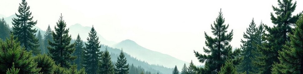 Fototapeta premium Towering pine, dense needles, pure white backdrop , plant, pine, focus