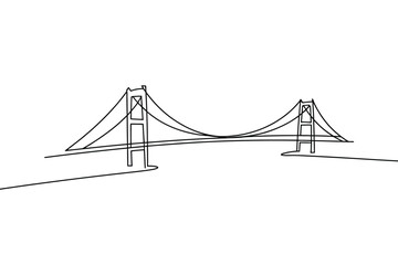 Minimalist single line drawing of a suspension bridge