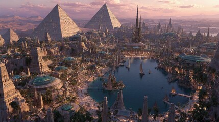 Futuristic Egyptian City Aerial/未来的エジプト都市の空中1