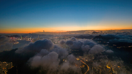 May 15 2022 View of a Cityscape at Sunset With Clouds and Urban Buildings