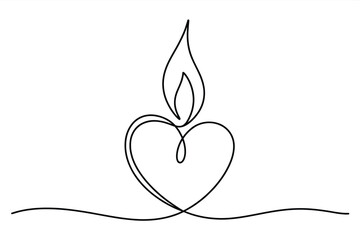 Single line drawing of a heart with a flame