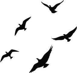 Fototapeta premium Dynamic Flight A Silhouette Composition of Birds in Motion Symbolizing Freedom and Grace in the Open Sky Realm