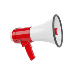 Red and white megaphone isolated on transparent background for announcements