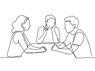 Three people in a meeting discussing ideas