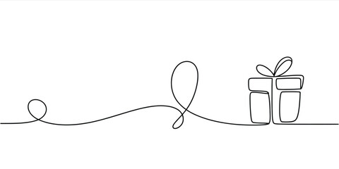 Minimalist single line drawing of a gift box with a ribbon