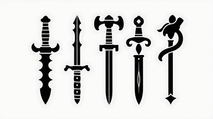 Naklejka premium A Picture Of Black Silhouette Icons of Fantasy and Mythical Blades