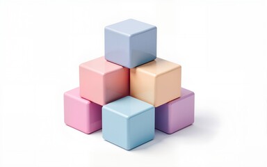 Obraz premium Isometric Pastel Cubes Stacked on White Background. High quality