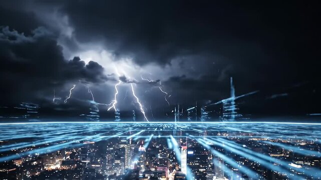 Digital city night lightning data