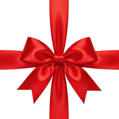 Elegant red satin ribbon bow with flowing loops ideal for gift wrapping and celebrations transparent background