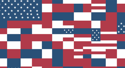 Abstract american flag composed of geometric shapes representing patriotism and national pride on independence day, creating a modern and symbolic representation.