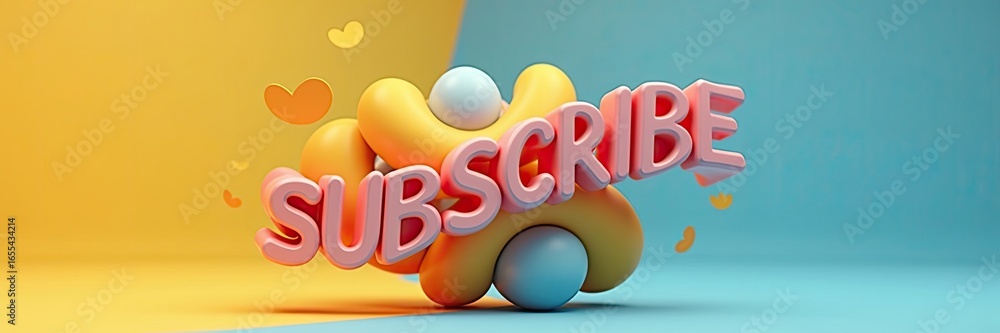 Poster 3d subscribe word art with colorful shapes.