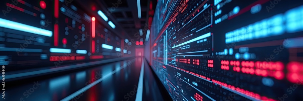 Poster digital tunnel with glowing data streams.