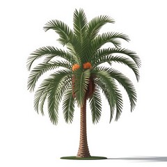 An isolated green tropical palm tree with lush leaves on a clean white background, perfect for summer travel illustrations
