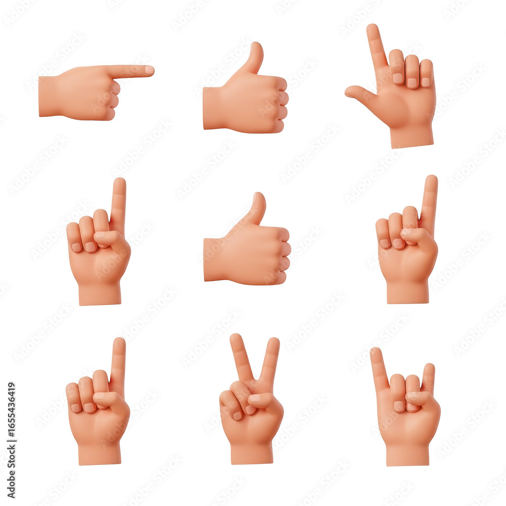 Poster 3d hand gestures collection isolated on transparent background