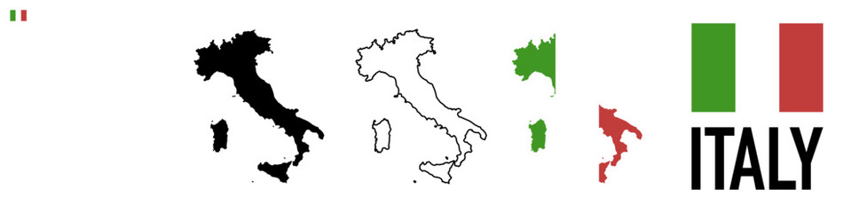 Fototapeta premium Vector tracing of Italy country map with multiple style set with flag