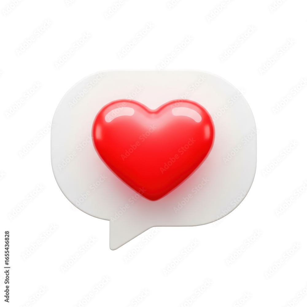 Poster 3d red heart in a speech bubble isolated on transparent background