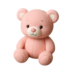 Fototapeta premium Adorable pink teddy bear toy sitting and smiling isolated on transparent background