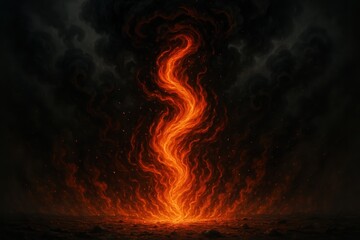 Apocalyptic fire tornado with swirling flames and smoke creating hellish landscape for Halloween themes