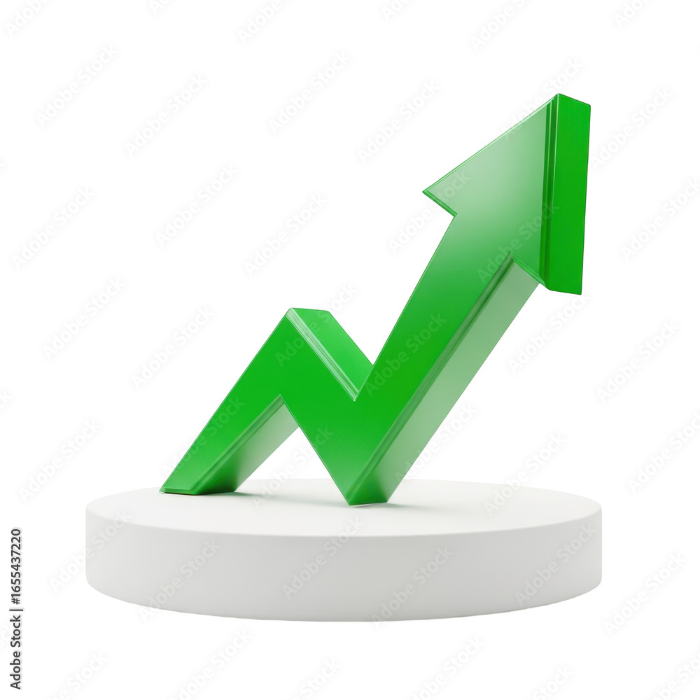 Poster 3d green arrow graph isolated on transparent background