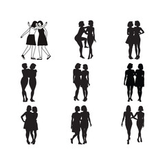 Black and white silhouette two women