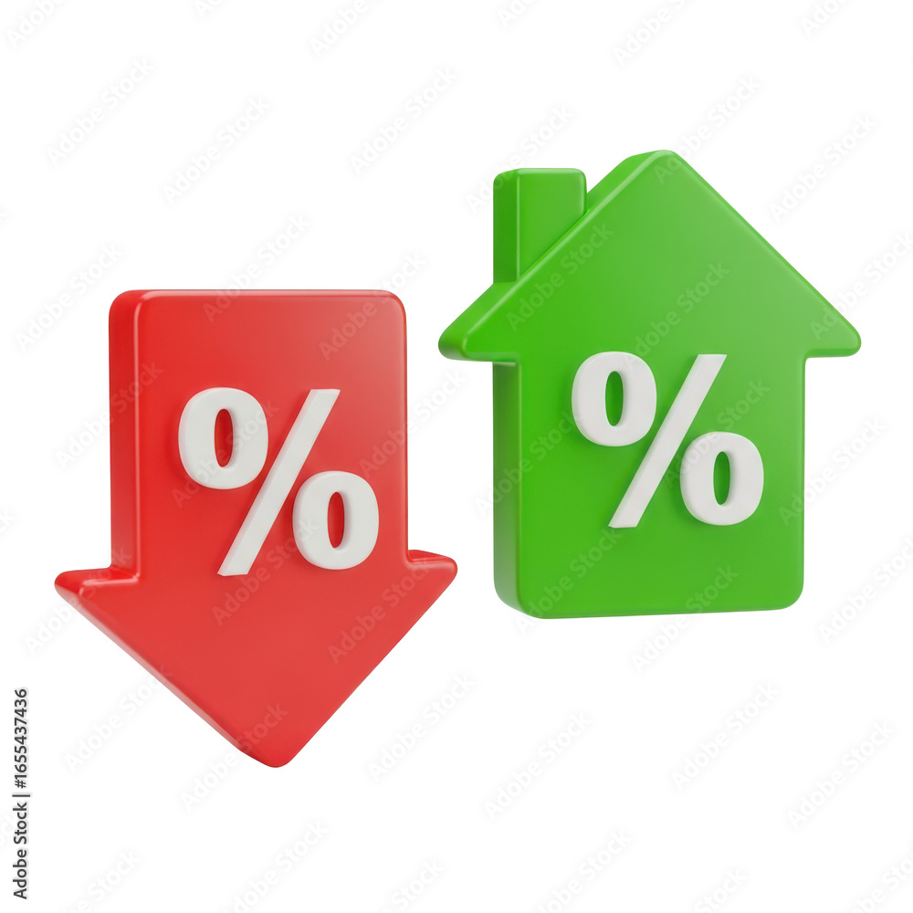 Poster 3d percentage icons with up and down arrows isolated on transparent background