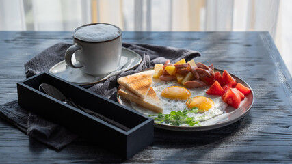 Fried eggs served in a cafe. 