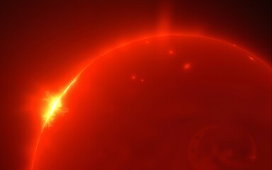 Fototapeta premium Close-Up of Glowing Red Sunspot Clusters in Space. High quality