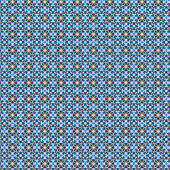 Bright multicolored geometric mosaic flowers on a blue background Decorative tiles, grid, kaleidoscope, stained glass, patchwork quilt