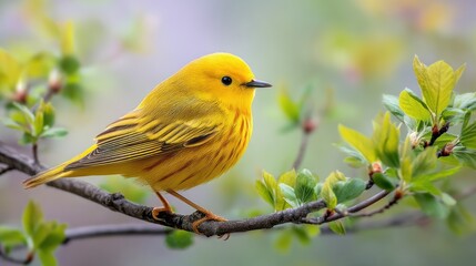 Yellow bird perched on branch