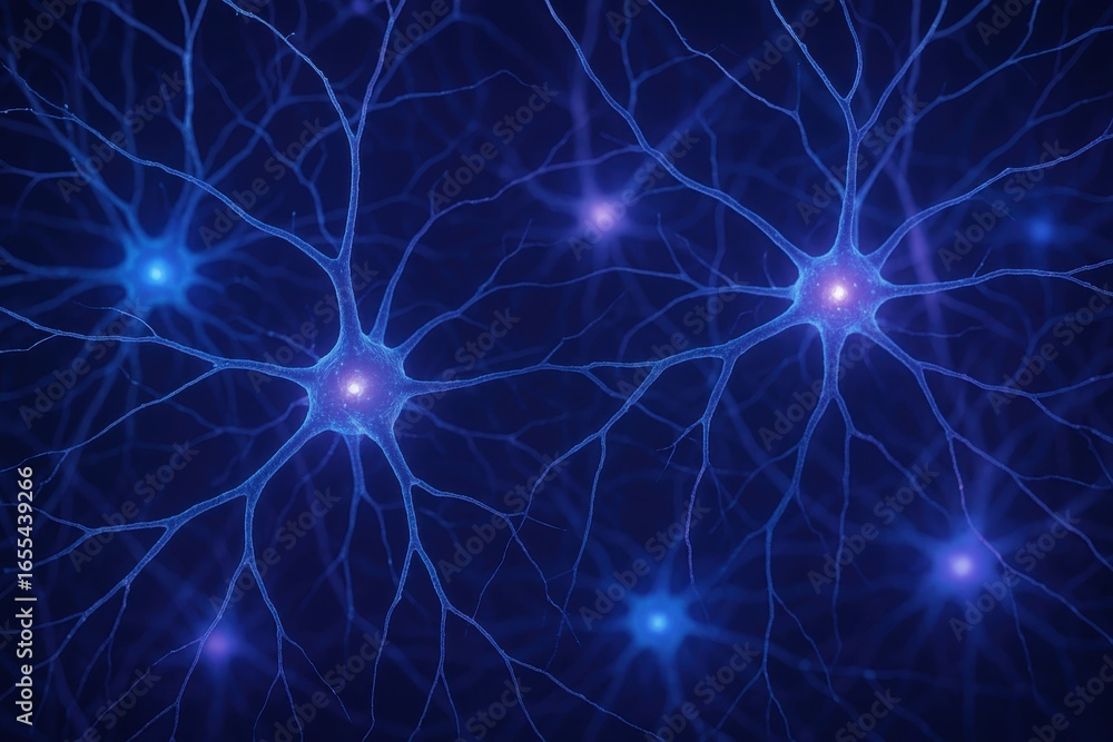 Poster intricate neural network visualization showing synaptic connections in human brain tissue sample