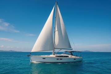 Obraz premium Luxury sailing yacht cruising through turquoise Mediterranean waters during perfect summer day