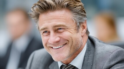 Smiling middle aged man with graying hair in a suit Business Middleaged