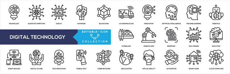 Digital Technology for Innovation & Startup Line Icon Collection