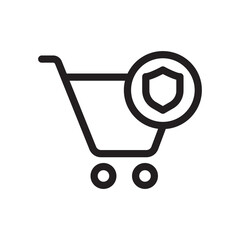 Trendy Secured Shopping Cart Icon and Online Shopping Cart Icon