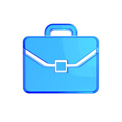 The Briefcase Isolated On White Background: A minimalist glass icon of a sky-blue briefcase, representing work and professionalism, ready to carry ideas and goals, perfect for all things business.